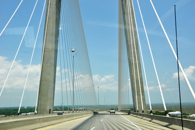The view driving over the bridge