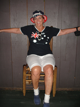 Karen Duquette floating on a chair