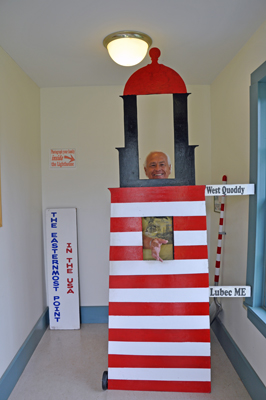 Lee Duquette inside a lighthouse replica