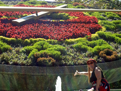 Karen Duquette at the flower clock in Frankfort, Kentucky