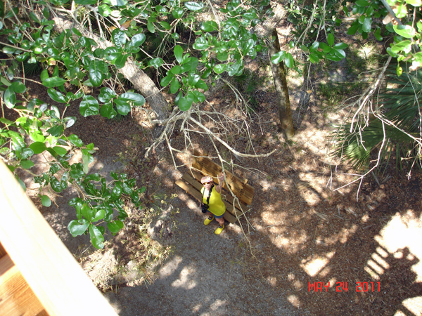 Karen Duquette at the bottom of the first tower