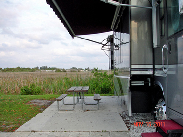 view of the marsh behind the RV of the two RV Gypsies
