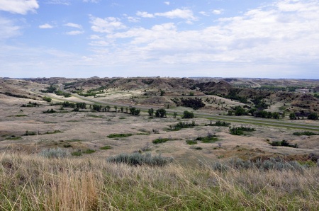 Highway I-94 as seen from Medora Overlook in Theodore National Park