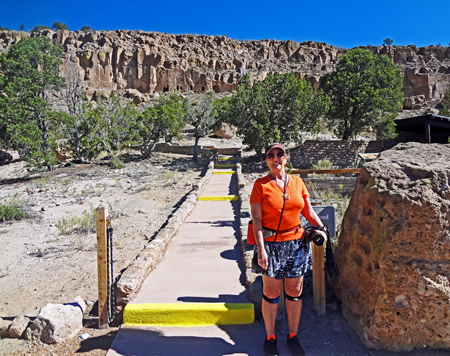 Karen Duquette waiting to start the Puye Cliff Dwelling tour