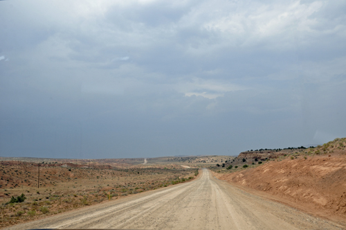 the twisty, curvy road can be seen for miles away.