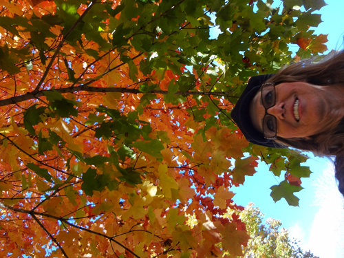 Karen Duquette reaching for the leaves
