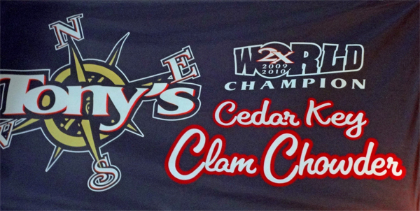 sign: about Tony's World Champion Clam Chowder