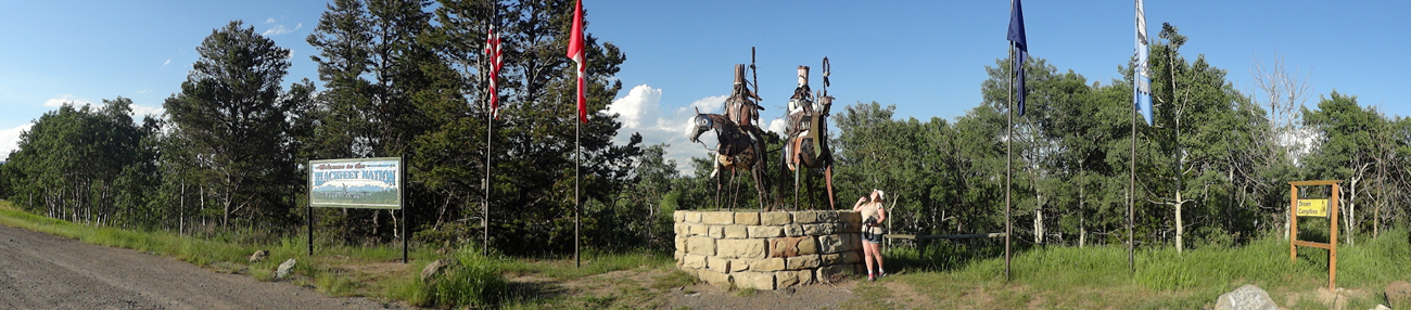 panorama of Blackfoot Nation Scrap Metal Warriors and Karen Duquette