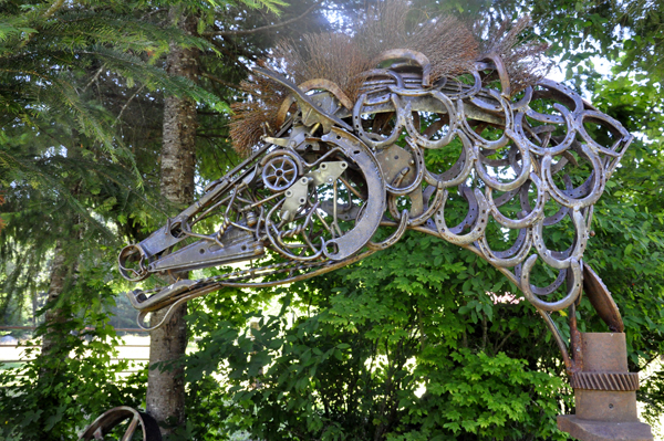 horse's head made of horseshoes