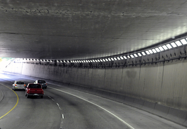the two RV Gypsies drive their RV through a tunnel