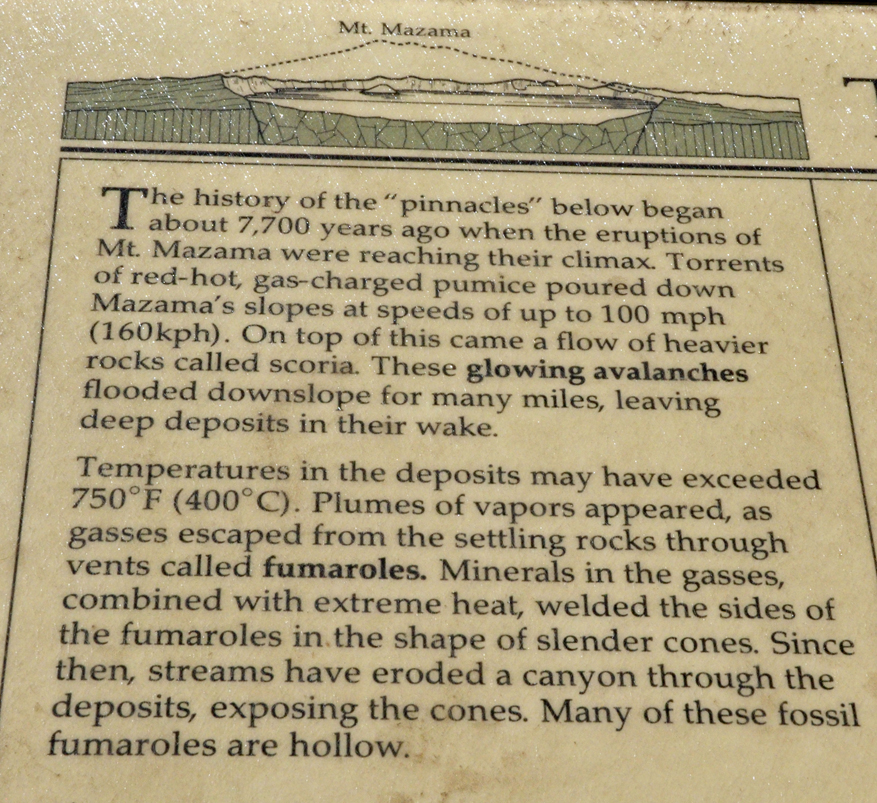 the history of the pinnacles and Mt Mazama