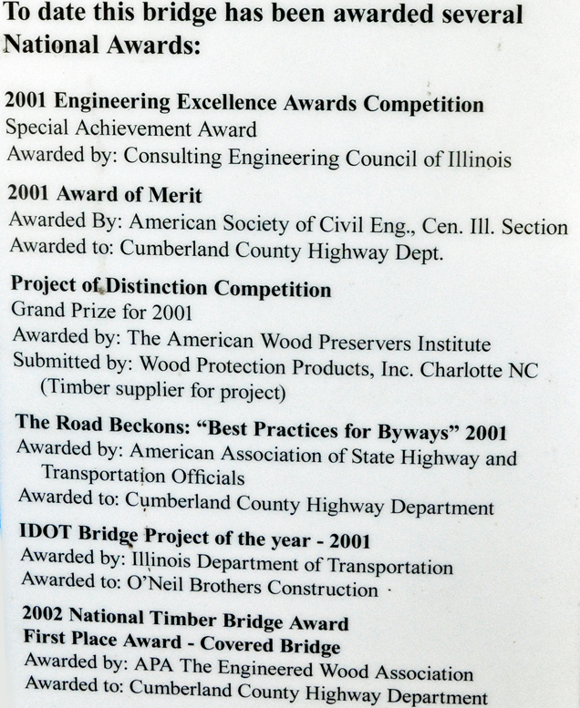 awards for the Cumberland County Covered Bridge