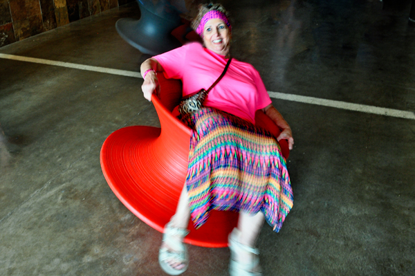 Karen Duquette had fun sitting in the spinning chair