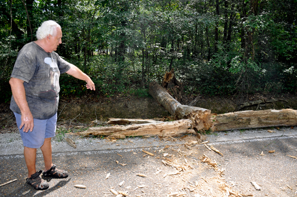 Lee Duquette clearing a trree out of the road