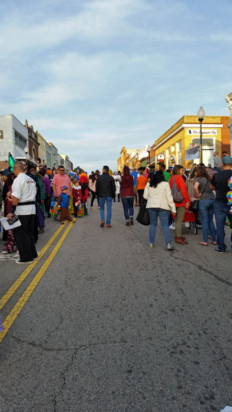 busy Halloween street scene