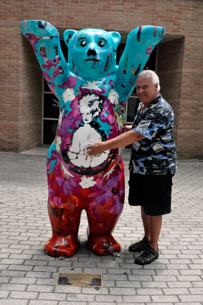 Lee Duquette and a painted bear