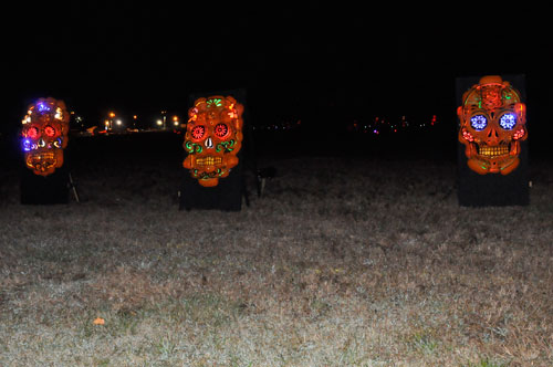 Three pumpkin faces