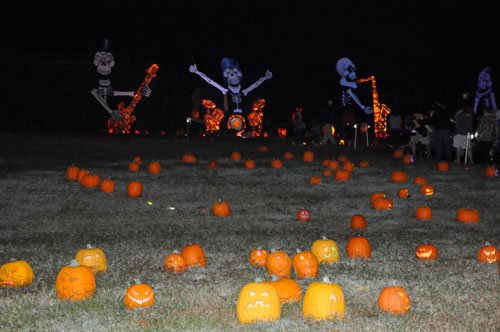 pumpkin patch and skeleons