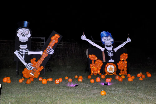 pumpkin patch and skeleons