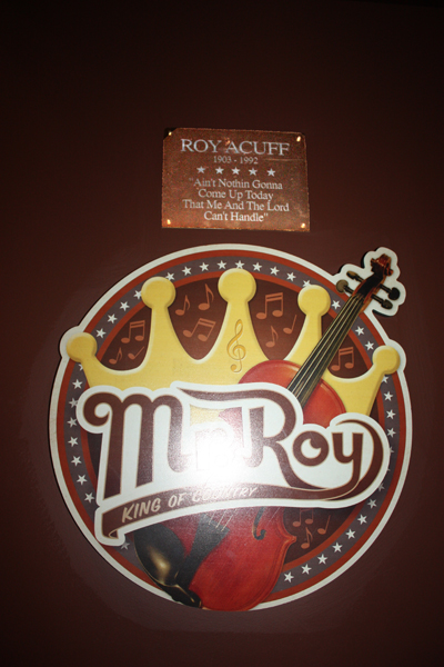 Roy Acuff's dressing room sign and plaque