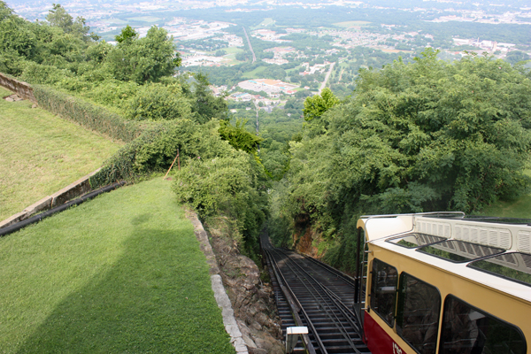 Another tram passes alongside