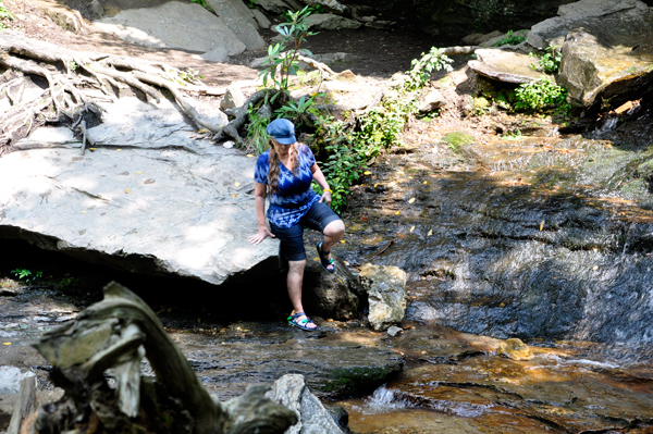 Karen steps into the water