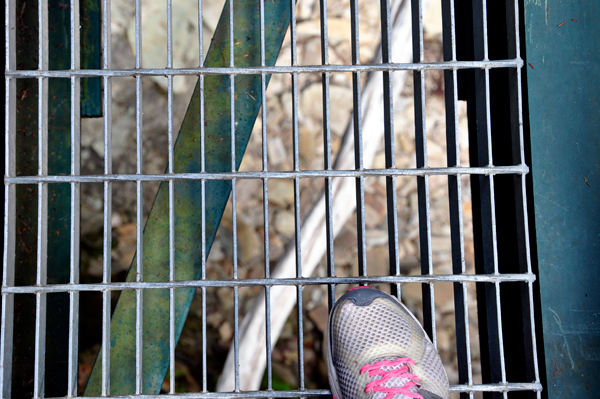 looking down through the bridge
