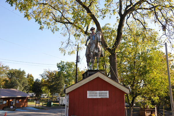 rider and horse on a building