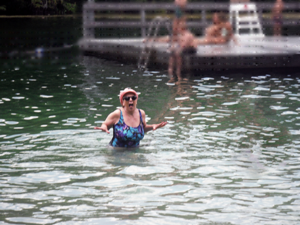 Karen Duquette in the icy cold water