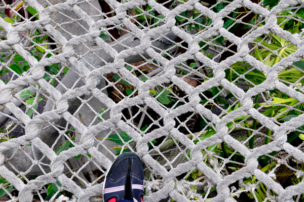 Karen's foot on rope bridge
