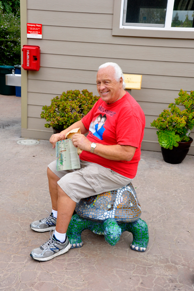 Lee Duquette on a turtle
