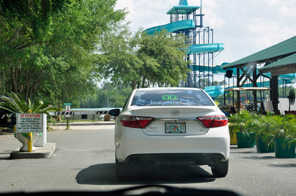 a car blocking the entrance
