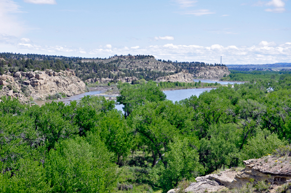 view from boardwalk to the top of Pompeys Pillar