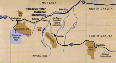 map showing location of Pompeys Pillar