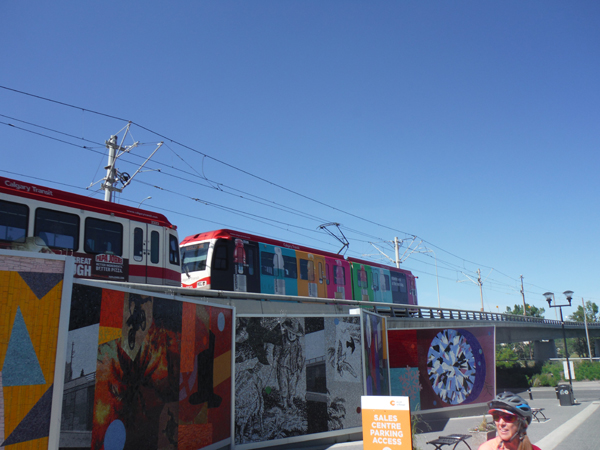 mosiac tile artwork and a commuter train