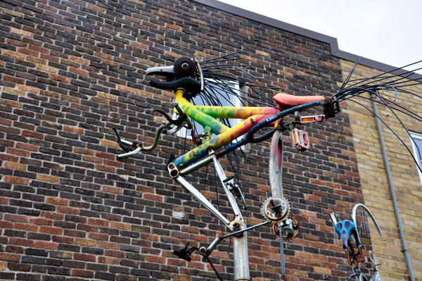 sculpture made from bicycle parts