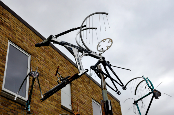 sculpture made from bicycle parts