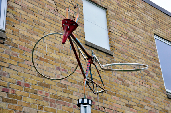 sculpture made from bicycle parts