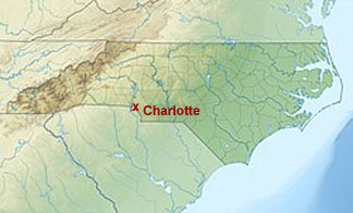 NC map showing location of Charlotte