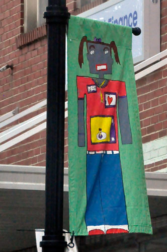 flag on a lightpole in Lancaster, SC