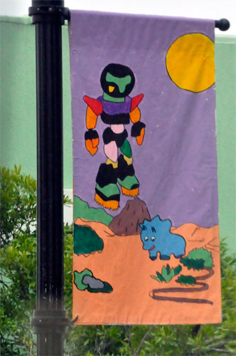 flag on a lightpole in Lancaster, SC