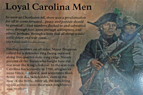 historical sign at Kings Mountain Military Park