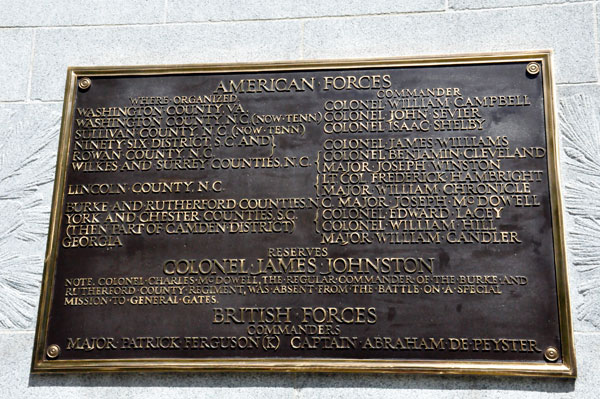 Kings Mountain monument plaque