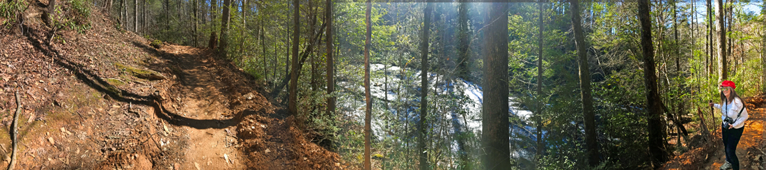 the trail, waterfall, and Karen Duquete