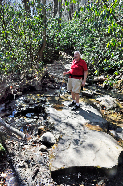 Lee Duquette crossing the stream
