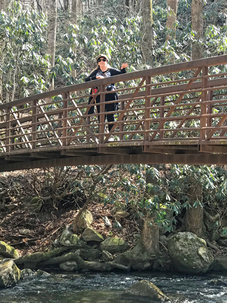 Karen Duquette on the walk-over bridge