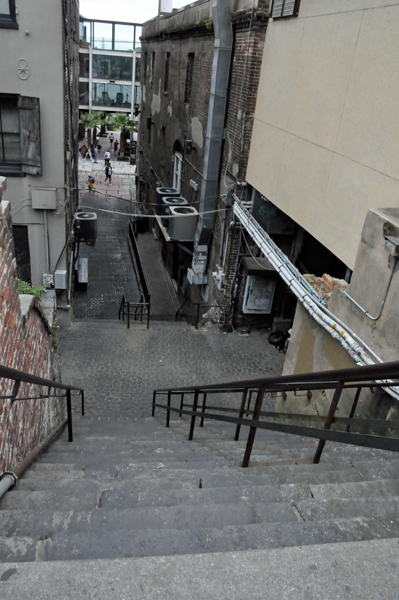looking back down the stairs