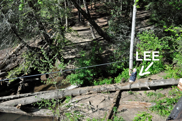 Lee Duquette on a downed tree