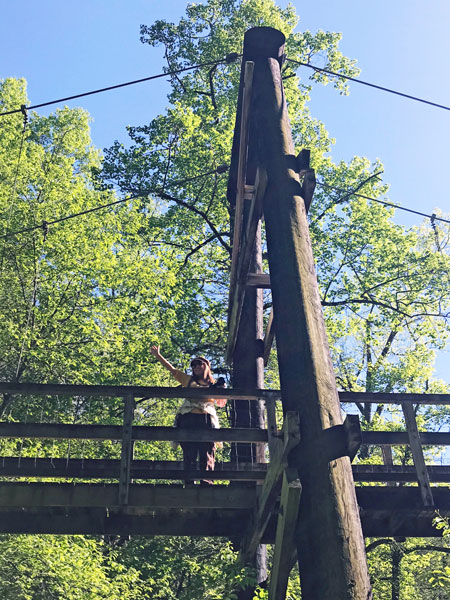Karen Duquette on The Toccoa River Swinging Bridge