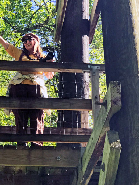 Karen Duquette on The Toccoa River Swinging Bridge